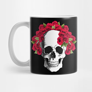 flower skull, red roses flowers,skeleton,floral, Mug